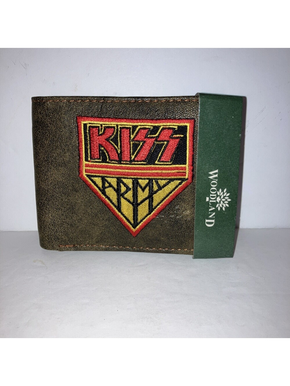 Custom KISS Leather Bi Fold Woodland Brown Wallet NEW